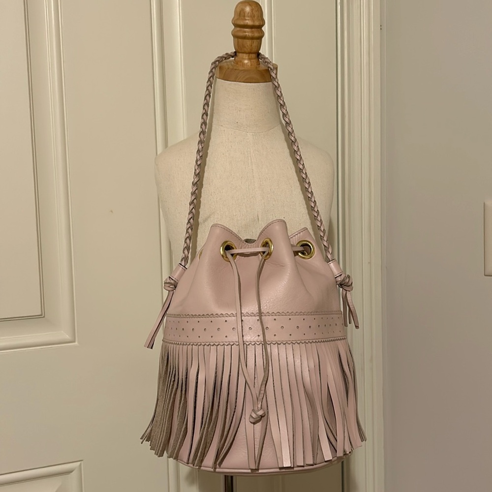 J&M Davidson Carnival pink leather fringe shoulder handbag- amazing condition!